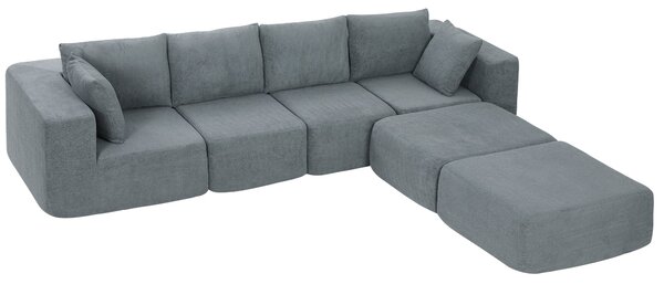 HOMCOM rohová sedačka s rozkladem, U‑tvar, 294 × 165 × 70 cm — hluboká sedadla, čtyřmístná, lněný vzhled, tmavě šedá | Aosom