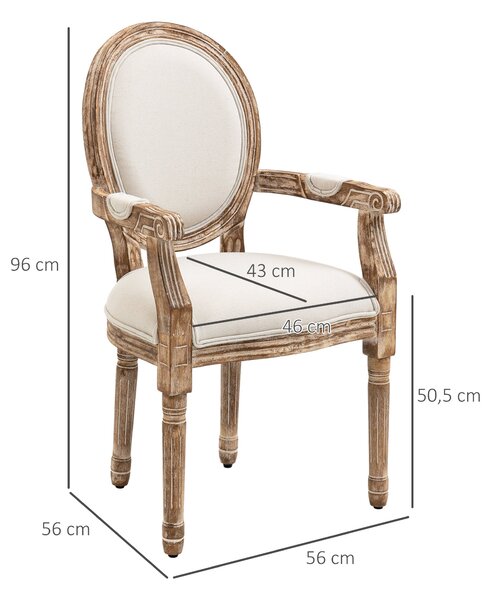 HOMCOM Stolová Židle Retro Design s Opěrkami a Silným Čalouněním pro Obývací Pokoj - Čalouněná Židle v Lněném Vzhledu, 56 x 56 x 96 cm | Aosom