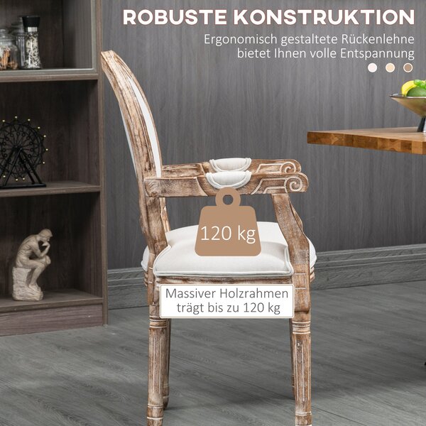 HOMCOM Stolová Židle Retro Design s Opěrkami a Silným Čalouněním pro Obývací Pokoj - Čalouněná Židle v Lněném Vzhledu, 56 x 56 x 96 cm | Aosom