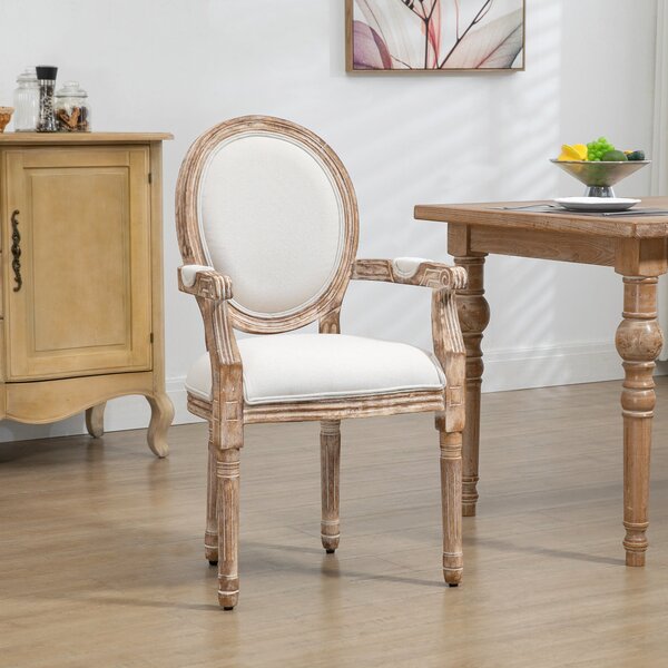 HOMCOM Stolová Židle Retro Design s Opěrkami a Silným Čalouněním pro Obývací Pokoj - Čalouněná Židle v Lněném Vzhledu, 56 x 56 x 96 cm | Aosom