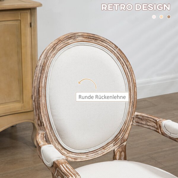 HOMCOM Stolová Židle Retro Design s Opěrkami a Silným Čalouněním pro Obývací Pokoj - Čalouněná Židle v Lněném Vzhledu, 56 x 56 x 96 cm | Aosom
