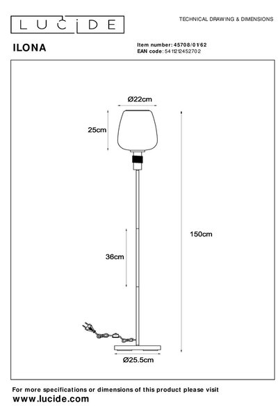 Lucide L457080162 stojací lampa ILONA E27