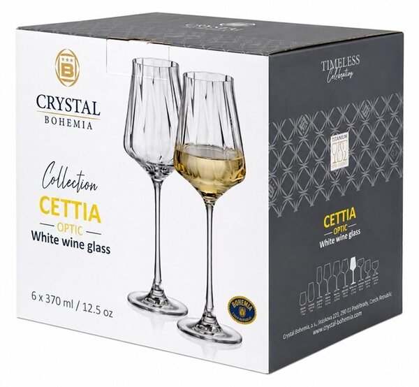 Crystal Bohemia Cettia optic sklenice na víno 370 ml 6 ks