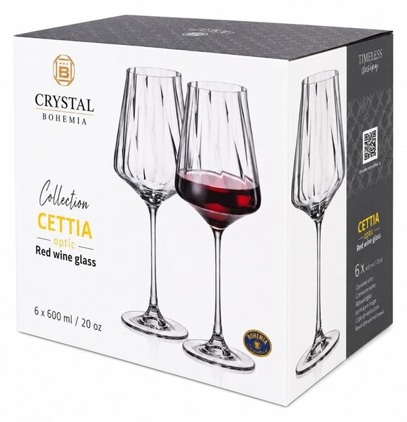 Crystal Bohemia Cettia optic sklenice na víno 600 ml 6 ks