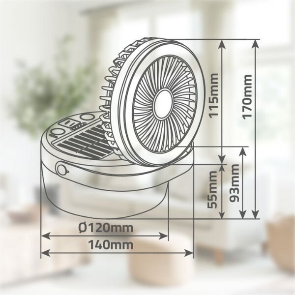 Malý solární ventilátor se světlem, nabíjecí, USB, 10W, 3 rychlosti, 700lm, 3 roky záruka