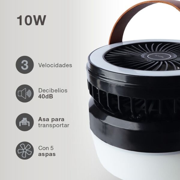 Malý solární ventilátor se světlem, nabíjecí, USB, 10W, 3 rychlosti, 700lm, 3 roky záruka