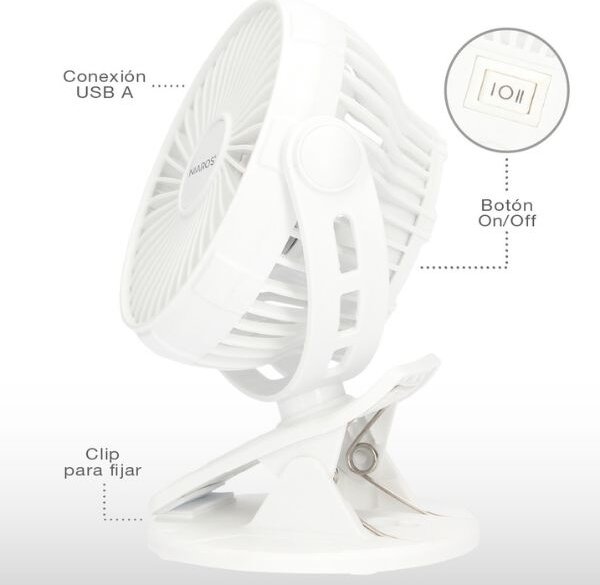 Malý USB ventilátor Fune s klipem i samostojný, nabíjecí, 3W, 2 rychlosti, 3 roky záruka