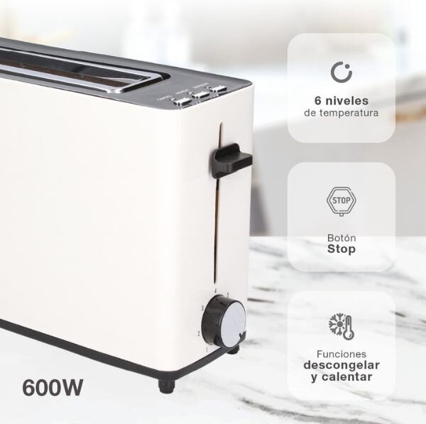 Velký topinkovač na 2 toasty Fletcher 900W funkce přihřátí a rozmrazení bílý 3 roky zár