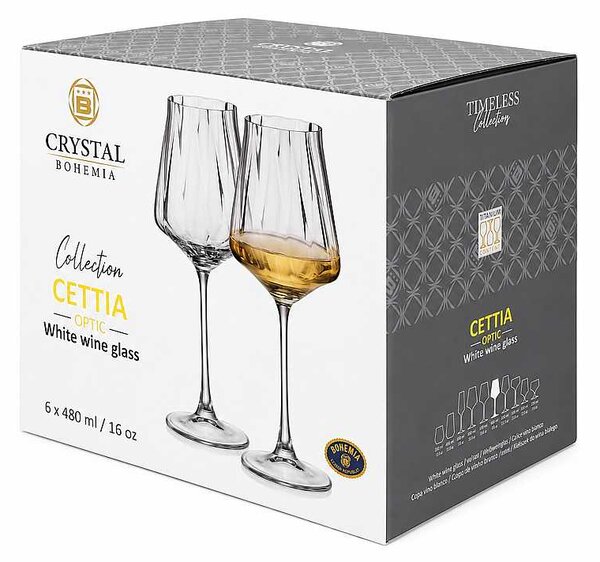 Crystal Bohemia Cettia optic sklenice na víno 480 ml 6 ks