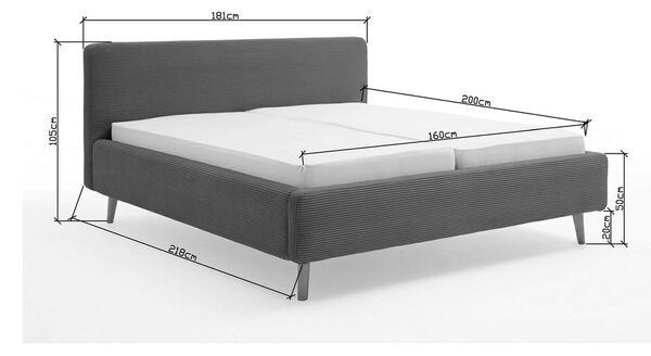 Tmavě šedá čalouněná dvoulůžková postel s úložným prostorem s roštem 160x200 cm Mattis – Meise Möbel