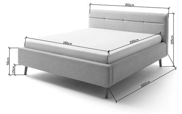 Světle modrá čalouněná dvoulůžková postel s úložným prostorem s roštem 180x200 cm Lotte – Meise Möbel