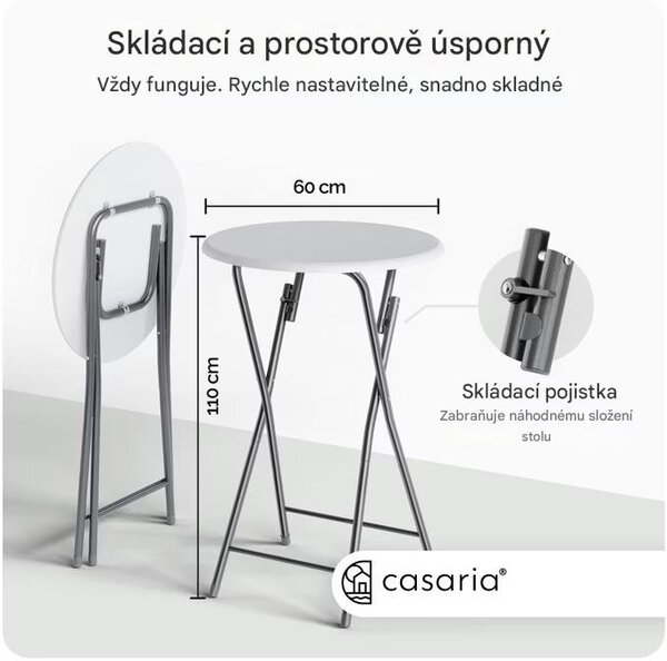 Deuba Skládací barový stůl Ø60 cm - bílý s dřevěným dekorem