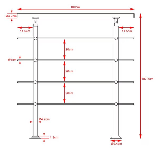 Deuba Schodišťové zábradlí 4 vzpěry - 100 cm