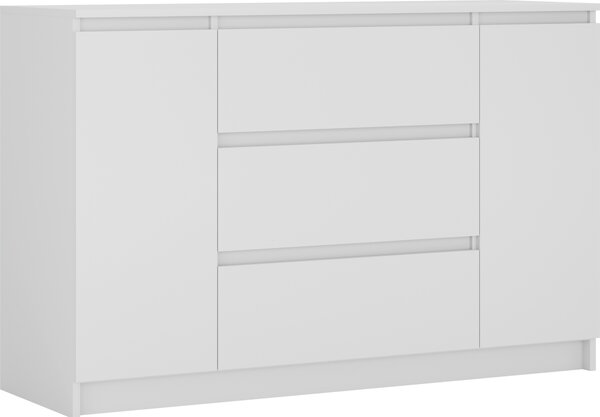 Komoda, matná bílá, 120 x 39 x 78 cm, 2 dvíka, 3 zásuvky