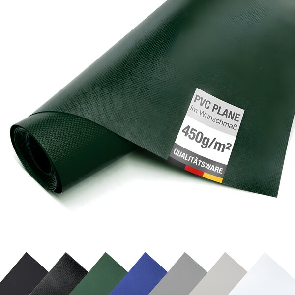 PVC plachta, plachta pro nákladní automobily, 450g/m², plachta, ochranná plachta, plachta na metry - BEZ oek - (3m x 18m, zelená RAL6005)