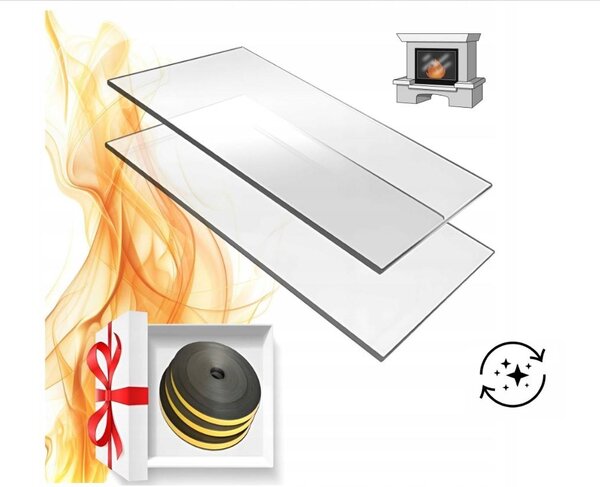 Krbové sklo 245 × 265 mm – samoisticí sklo s pyrolýzou, letné sklo do krbu, pohledové sklo pro krb | 24,5 × 26,5 cm