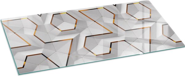 Sklenný podlahový panel 125x50 cm - Sklenný krbový panel - Sklenný krbový panel - Ochranné sklo - Ochranný panel proti jiskrám - Sklenný podlahový panel proti ohni - Tepelná ochrana - Ochrana podlahy ze skla - Geometrický 3D vzor