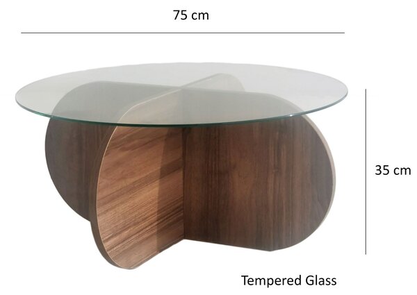 Kalune Design Konferenční stolek BUBBLE ořech/tvrzené čiré sklo