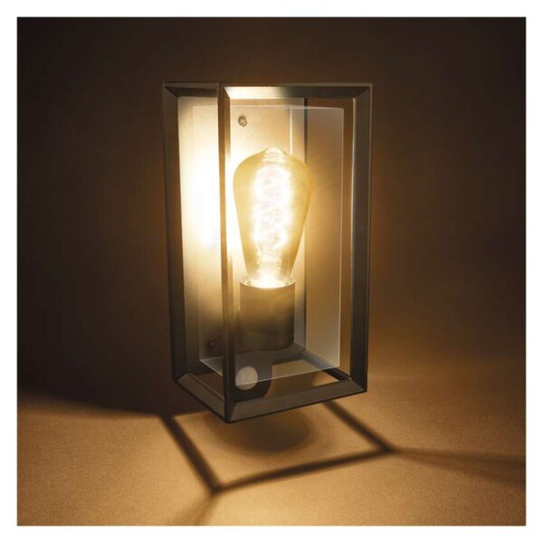 EMOS LED zahradní nástěnné svítidlo s čidlem soumraku MALVA, 13 × 12 × 28 cm, 1 × E27, 15 W 1554000011