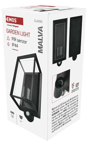EMOS LED zahradní nástěnné svítidlo s čidlem soumraku MALVA, 13 × 12 × 28 cm, 1 × E27, 15 W 1554000011