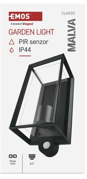 EMOS LED zahradní nástěnné svítidlo s čidlem soumraku MALVA, 13 × 12 × 28 cm, 1 × E27, 15 W 1554000011