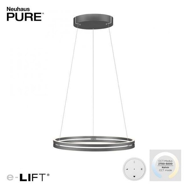 Paul Neuhaus Závěsné LED svítidlo PURE E-Loop, 53W, ø 70,1 cm, 2700-5000K, elektricky nastavitelná výška Barva: Mystická šedá