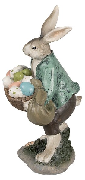 Dekorace králíček v zeleném kabátě s košem vajíček - 18*16*32 cm - Clayre & Eef