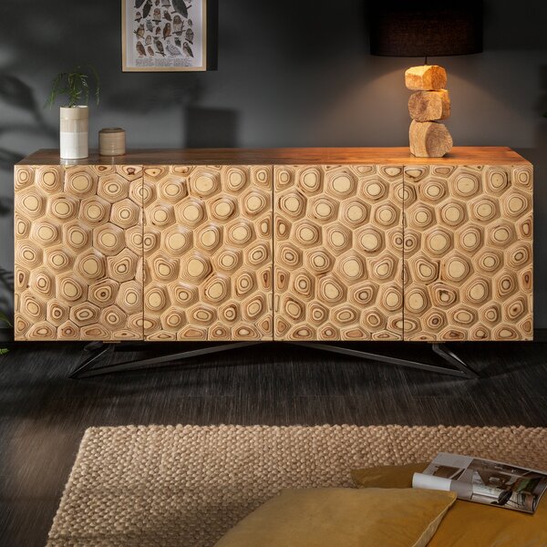 Masivní píborník ORGANIC LIVING 175cm mangové dřevo organický design komoda do obývacího pokoje skíka píborník