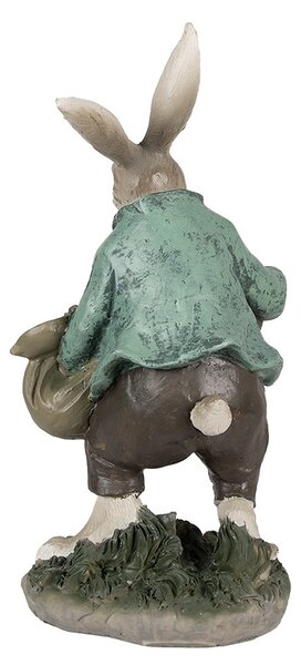Dekorace králíček v zeleném kabátě s košem vajíček - 18*16*32 cm - Clayre & Eef