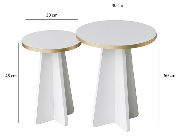 Kalune Design Sada odkládacích stolků Mushroom 2 bílá/zlatá