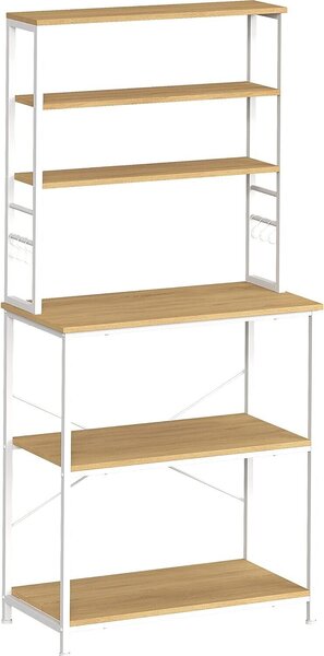 VASAGLE Kuchyský regál Kávovar 6 polic a 6 hák pro mikrovlnnou troubu Ocelový rám Prmyslový styl 40 x 80 x 167 cm Dub bílý
