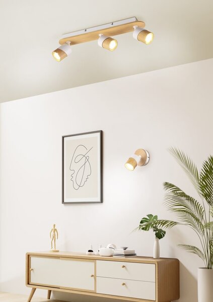 Trio 801100331 přisazené stropní bodové svítidlo Aruni 3x10W | GU10 | IP20 - bílá, dřevo