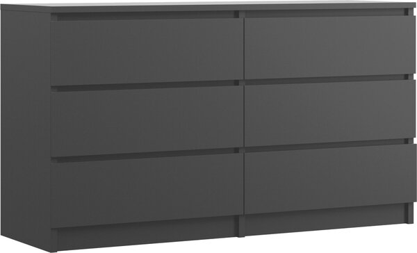 Komoda 6 zásuvek, matná erná, 138 x 78 x 39 cm