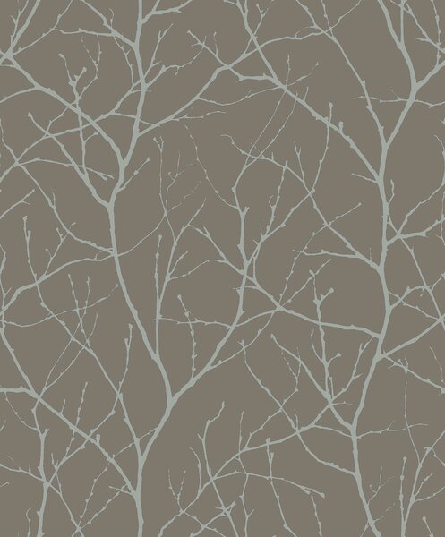 Hnědo-stříbrná vliesová tapeta na zeď, větvičky stromu, MD7121, Modern Metals, York