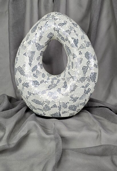 Stolní lampa OVAL, 50 cm, bílo/šedá, ruční práce (luxusní dizajnové lampy)