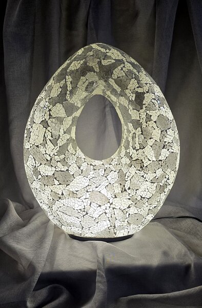 Stolní lampa OVAL, 50 cm, bílo/šedá, ruční práce (luxusní dizajnové lampy)