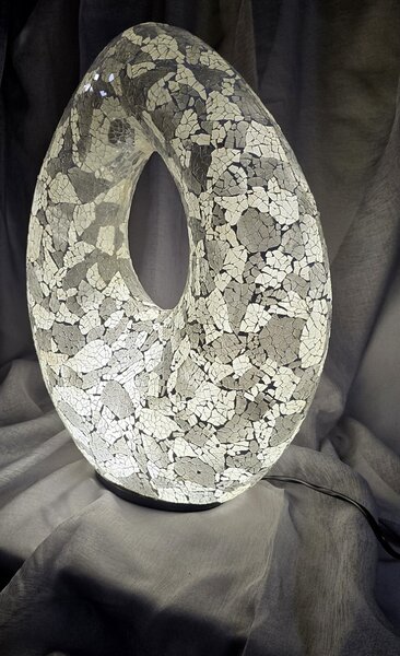 Stolní lampa OVAL, 50 cm, bílo/šedá, ruční práce (luxusní dizajnové lampy)