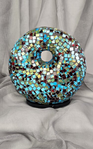 Stolní lampa modrá Donat, 25 cm, mozaiková, ruční práce