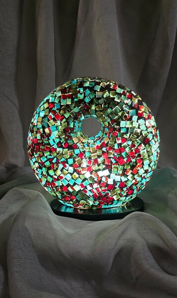 Stolní lampa modrá Donat, 25 cm, mozaiková, ruční práce
