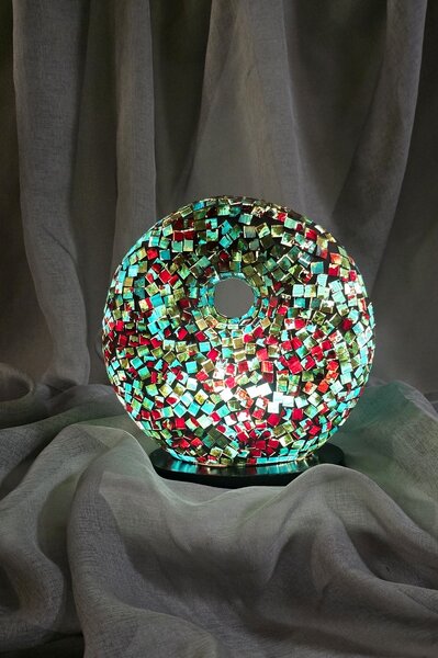 Stolní lampa modrá Donat, 25 cm, mozaiková, ruční práce
