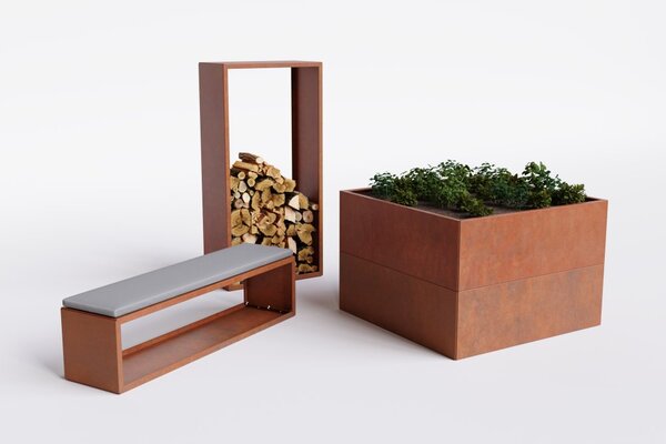 Modulový systém FLEXORA 2000 × 2000 mm – dřevník, záhon a květináč