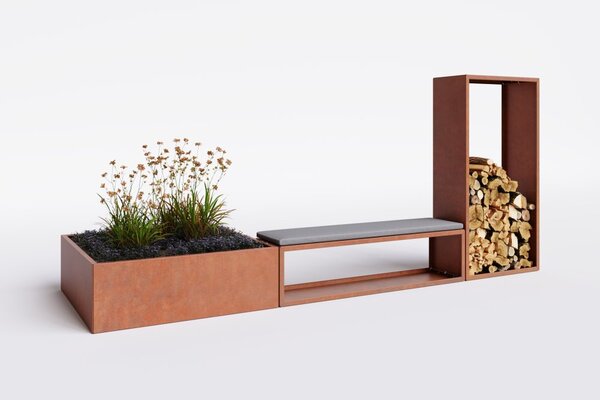 Modulový systém FLEXORA 2000 × 2000 mm – dřevník, záhon a květináč