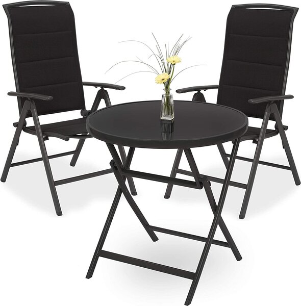 BRUBAKER Zahradní sedací souprava Milano - 1 sklenný rozkládací stl kulatý 70 cm Ø se 2 idlemi s vysokým opradlem - hliník - odolný proti povtrnostním vlivm - antracitová barva