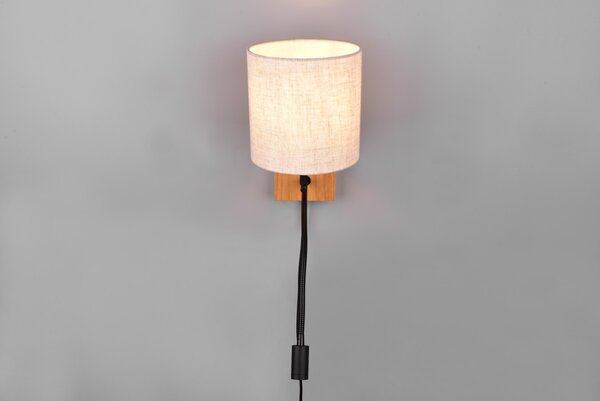 Trio 212879236 nástěnná lampa Nilam 1x28W | E27 + 1x3,1W | 310lm | 3000K | IP20 - ohebné rameno, LED zdroj Osram, oddělené spínání světelných zdrojů, spínač na konstrukci, bílá, dřevo