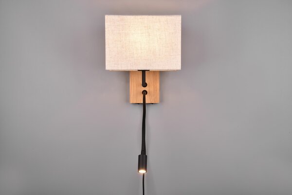 Trio 212870236 nástěnná lampa Nilam 1x28W | E27 + 1x3,1W | 310lm | 3000K | IP20 - ohebné rameno, LED zdroj Osram, oddělené spínání světelných zdrojů, spínač na konstrukci, bílá, dřevo