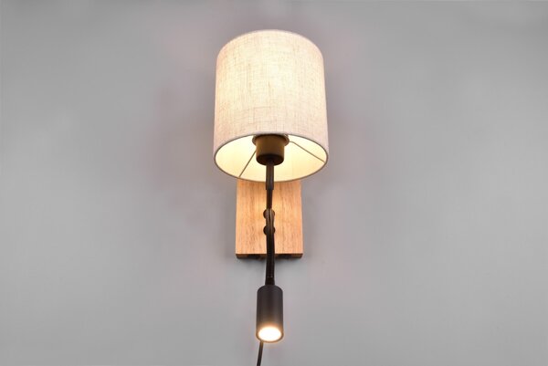 Trio 212879236 nástěnná lampa Nilam 1x28W | E27 + 1x3,1W | 310lm | 3000K | IP20 - ohebné rameno, LED zdroj Osram, oddělené spínání světelných zdrojů, spínač na konstrukci, bílá, dřevo