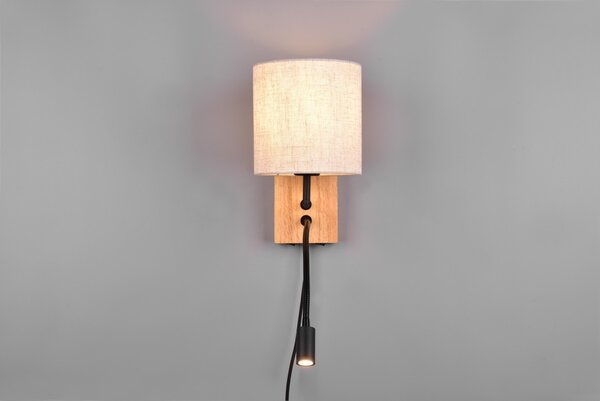 Trio 212879236 nástěnná lampa Nilam 1x28W | E27 + 1x3,1W | 310lm | 3000K | IP20 - ohebné rameno, LED zdroj Osram, oddělené spínání světelných zdrojů, spínač na konstrukci, bílá, dřevo