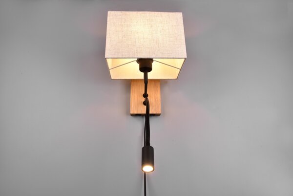 Trio 212870236 nástěnná lampa Nilam 1x28W | E27 + 1x3,1W | 310lm | 3000K | IP20 - ohebné rameno, LED zdroj Osram, oddělené spínání světelných zdrojů, spínač na konstrukci, bílá, dřevo