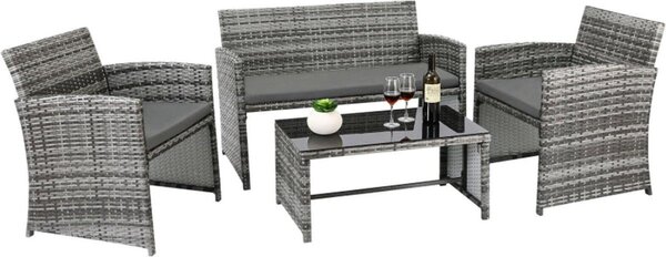 Happyment® zahradní set pro 4 osoby - Zahradní stl se idlemi - Omyvatelné poltáe - Odpoinková souprava na balkon a zahradu - Kvalitní venkovní nábytek - erná barva