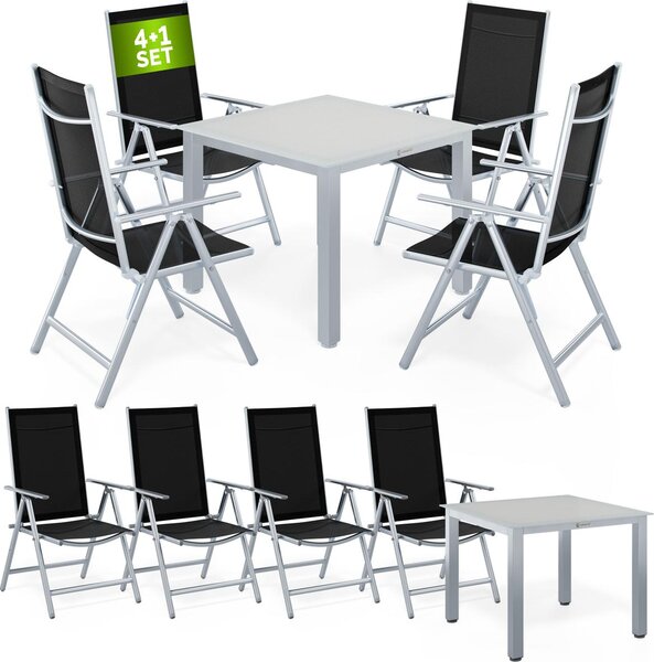 CASARIA® Sada zahradního nábytku 4 idle se stolem 90x90cm Hliníkové bezpenostní sklo Odolné proti povtrnostním vlivm Skládací moderní terasový nábytek na balkon Sedací souprava Bern